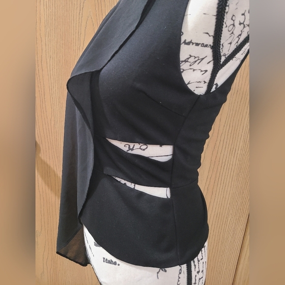 Akira Chicago Black Label asymmetrical sheer drape cutout side sexy club top - Picture 2 of 4